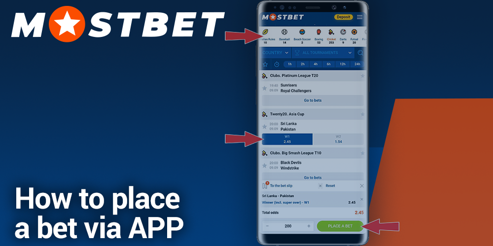 step-by-step instructions on how to place a bet at Mostbet App