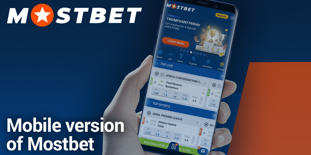 Mobile version of the Mostbet website